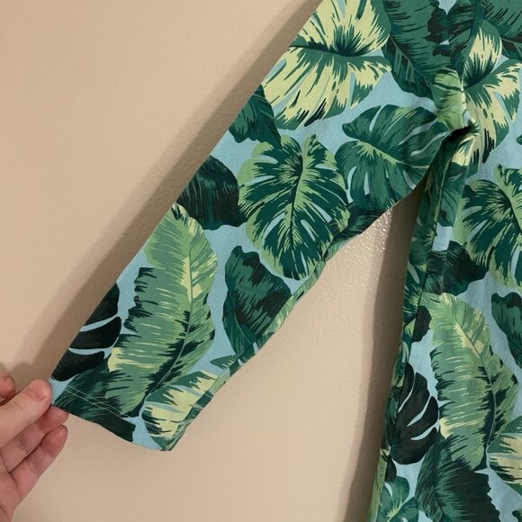 Talbots Petite Women P Blue Green Isle Fronds Preppy 3/4 Sleeve Bateau Neck Tee - Picture 5 of 9